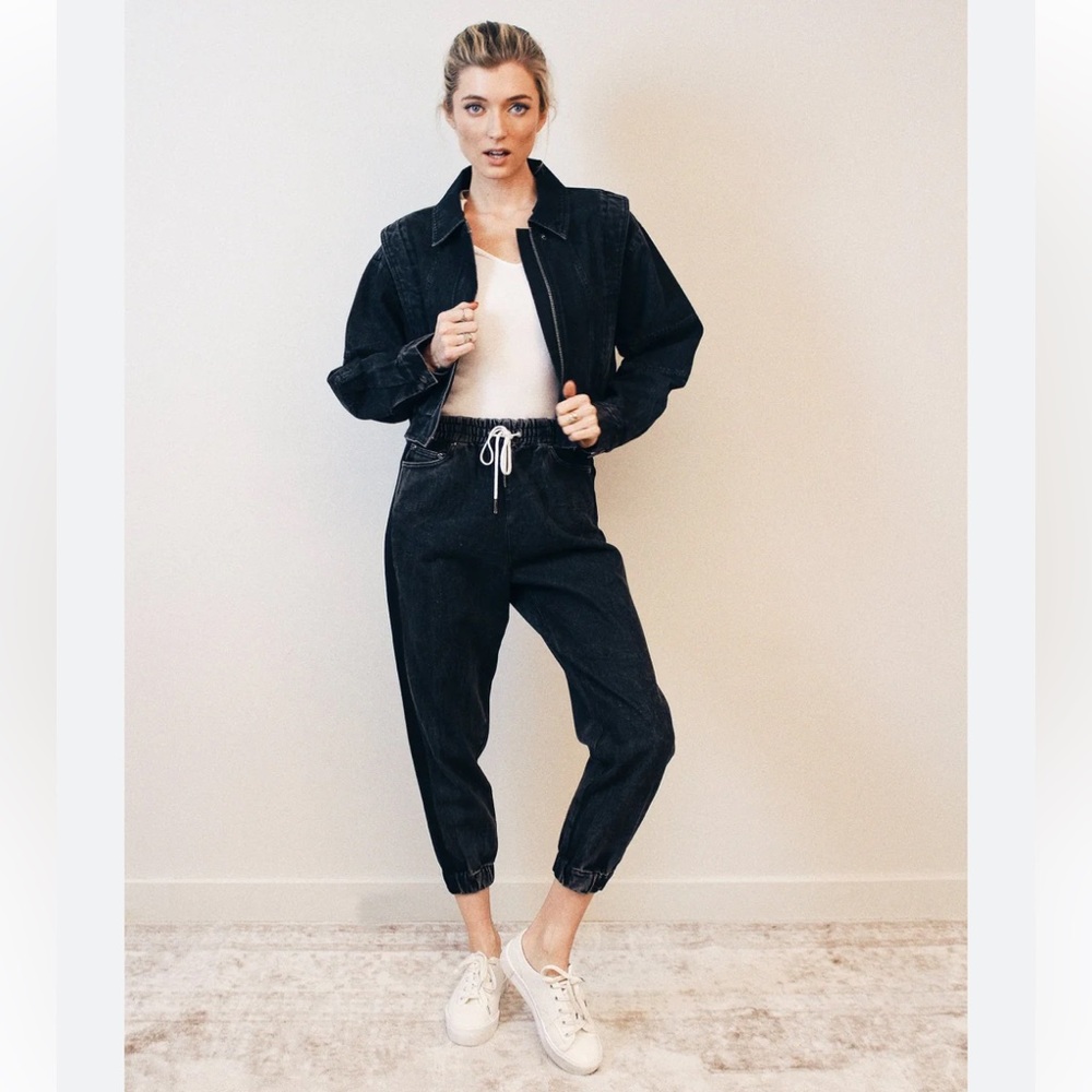 Avec Les Filles Washed Denim Logo Joggers Grunge Relaxed Fit Size XS